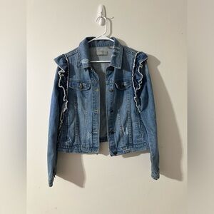 Bagatelle || Women’s Distressed Rufffle Jean Jacket Size L